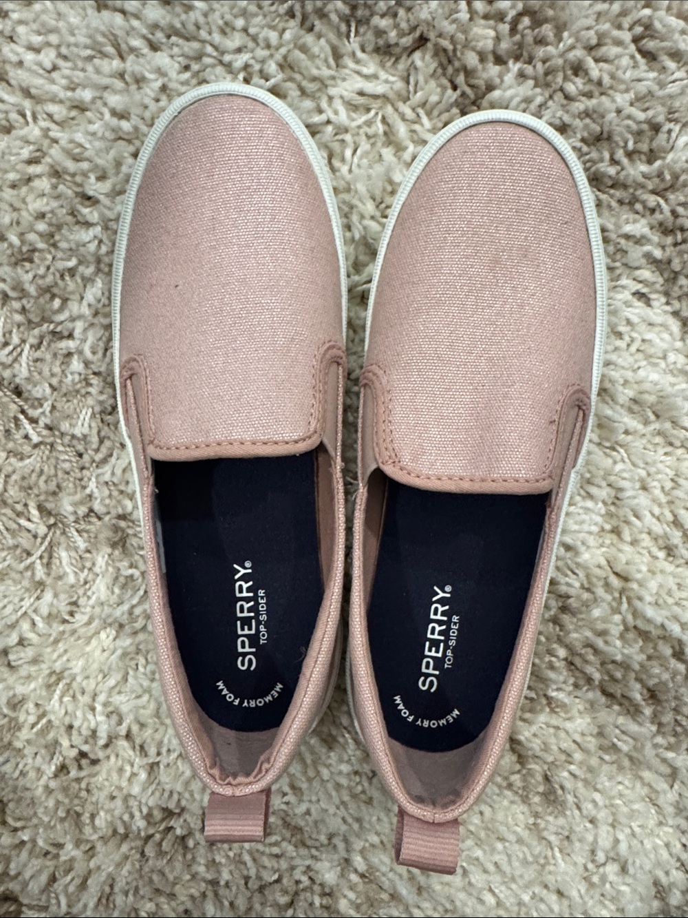Sperry Women's Slip-On Moccasins in Rose Gold Canvas
